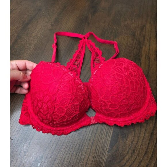 Red Lace Push-Up Bra With Halter Neck Design - Feminine & Stylish Intimates For - Picture 2 of 13